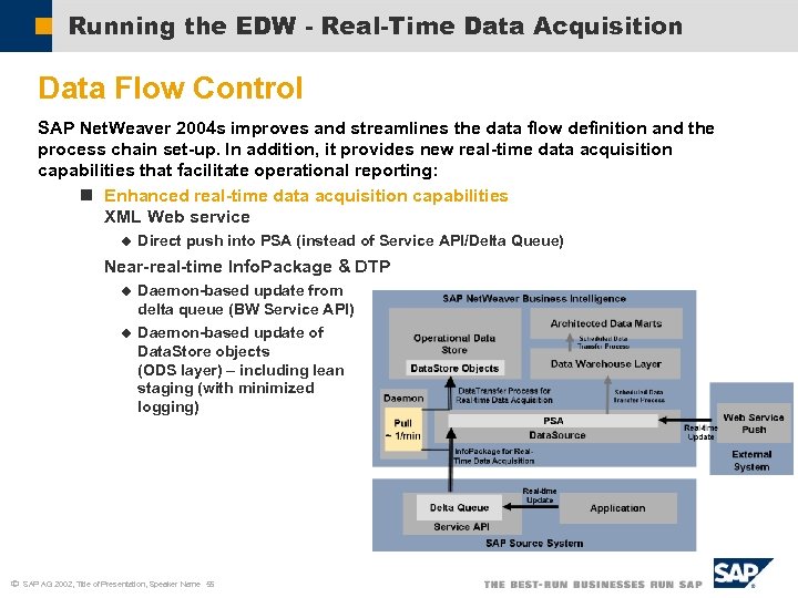 Running the EDW - Real-Time Data Acquisition Data Flow Control SAP Net. Weaver 2004