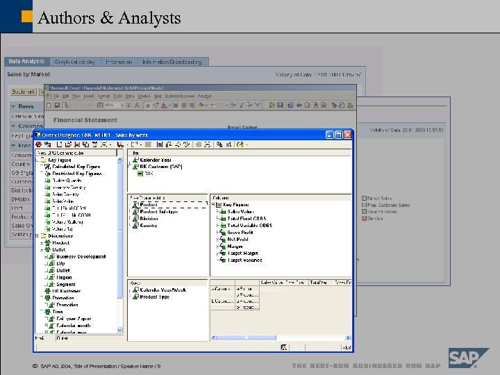 Authors & Analysts ã SAP AG 2004, Title of Presentation / Speaker Name /