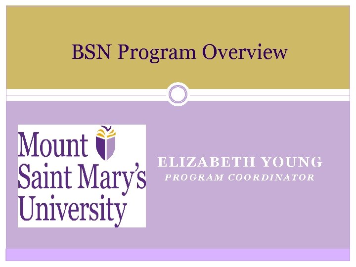 BSN Program Overview ELIZABETH YOUNG PROGRAM COORDINATOR 