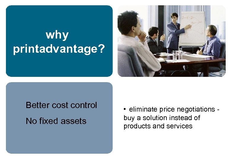 why printadvantage? Better cost control No fixed assets • eliminate price negotiations buy a