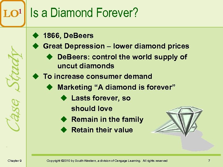 Case Study LO 1 Is a Diamond Forever? Chapter 9 u 1866, De. Beers