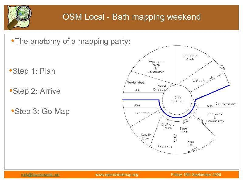 OSM Local - Bath mapping weekend • The anatomy of a mapping party: •