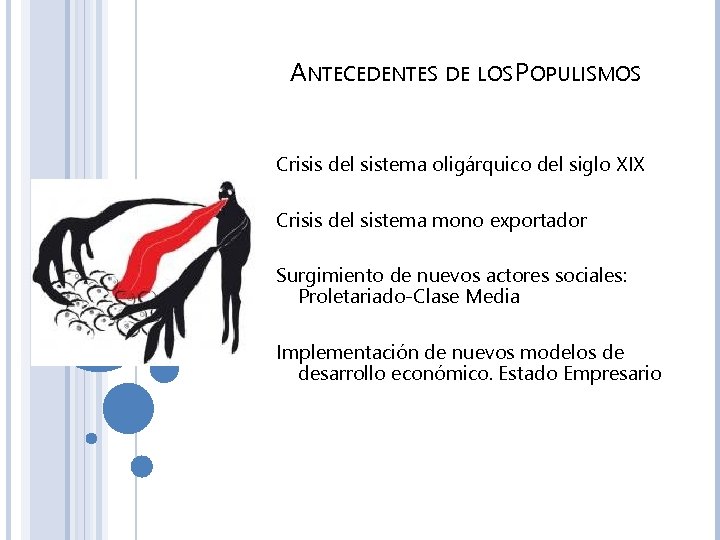 ANTECEDENTES DE LOS POPULISMOS Crisis del sistema oligárquico del siglo XIX Crisis del sistema