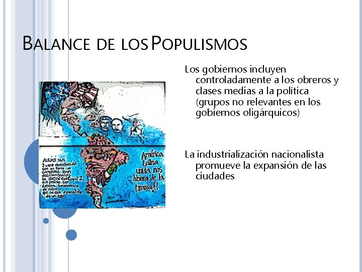 BALANCE DE LOS POPULISMOS Los gobiernos incluyen controladamente a los obreros y clases medias