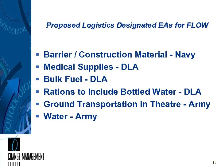 Proposed Logistics Designated EAs for FLOW § § § 3/18/2018 Barrier / Construction Material