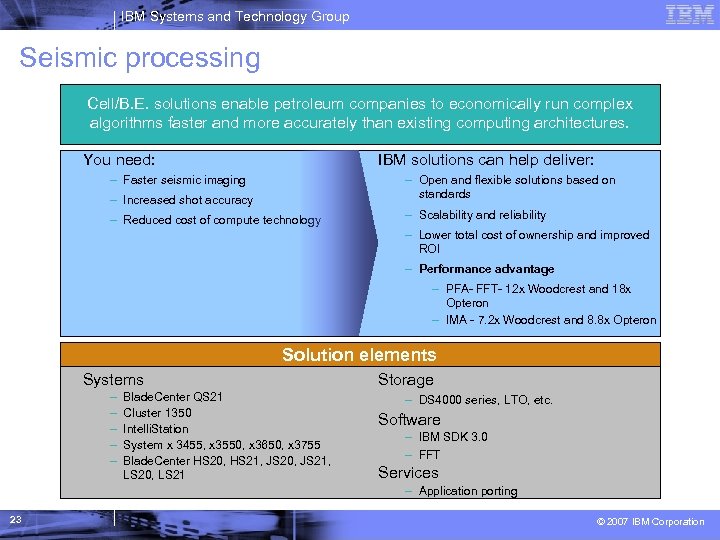 IBM Systems and Technology Group Seismic processing Cell/B. E. solutions enable petroleum companies to