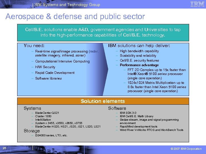 IBM Systems and Technology Group Aerospace & defense and public sector Cell/B. E. solutions