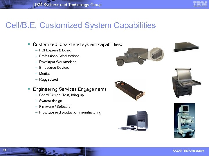 IBM Systems and Technology Group Cell/B. E. Customized System Capabilities Customized board and system