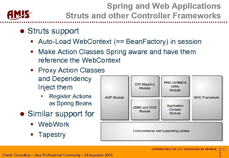 Spring and Web Applications Struts and other Controller Frameworks Struts support § Auto-Load Web.