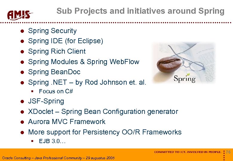 Sub Projects and initiatives around Spring Spring Security Spring IDE (for Eclipse) Spring Rich