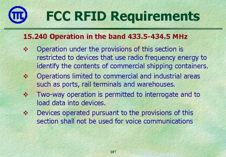 FCC RFID Requirements 15. 240 Operation in the band 433. 5 -434. 5 MHz