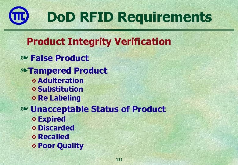 Do. D RFID Requirements Product Integrity Verification ❧ False Product ❧ Tampered Product v