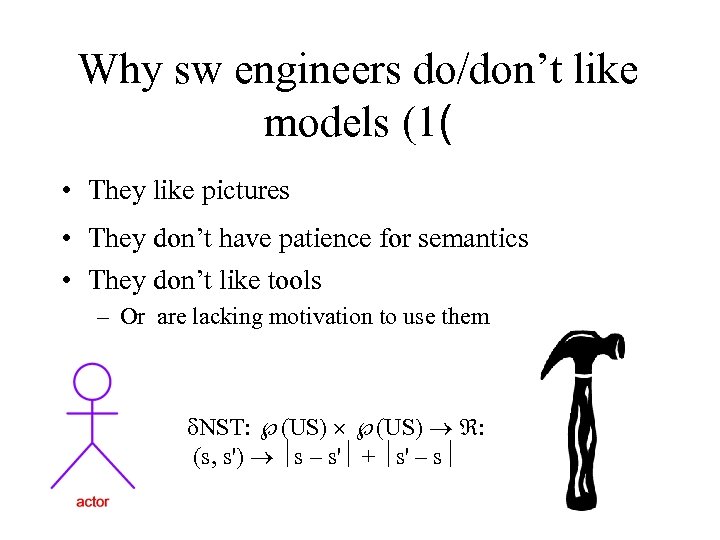 Why sw engineers do/don’t like models (1( • They like pictures • They don’t