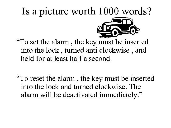 Is a picture worth 1000 words? “To set the alarm , the key must
