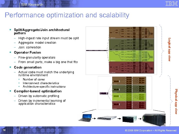 IBM Research Performance optimization and scalability § Split/Aggregate/Join architectural § Operator Fusion – Fine-granularity