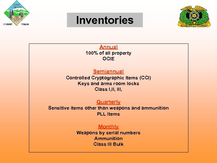  COMET TEAM Inventories Annual 100% of all property OCIE Semiannual Controlled Cryptographic Items