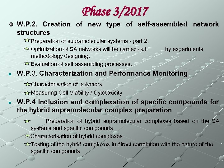 Phase 3/2017 W. P. 2. Creation of new type of self-assembled network structures Preparation