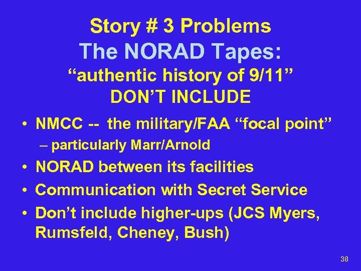 Story # 3 Problems The NORAD Tapes: “authentic history of 9/11” DON’T INCLUDE •