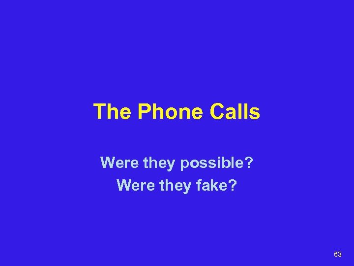The Phone Calls Were they possible? Were they fake? 63 