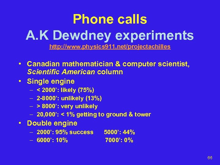Phone calls A. K Dewdney experiments http: //www. physics 911. net/projectachilles • Canadian mathematician