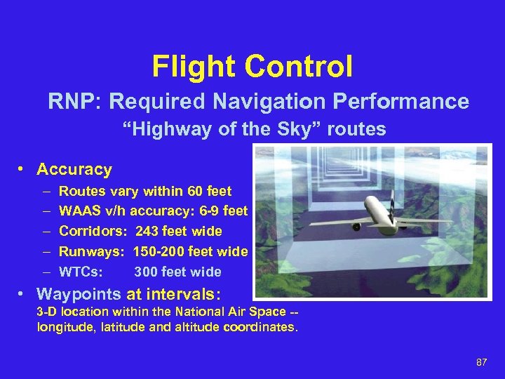Flight Control RNP: Required Navigation Performance “Highway of the Sky” routes • Accuracy –