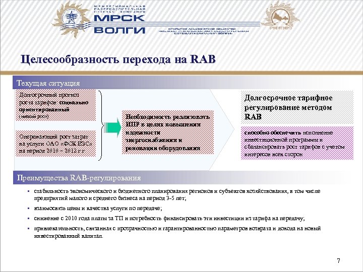 Целесообразность перехода на RAB Текущая ситуация Долгосрочный прогноз роста тарифов: социально ориентированный (низкий рост)