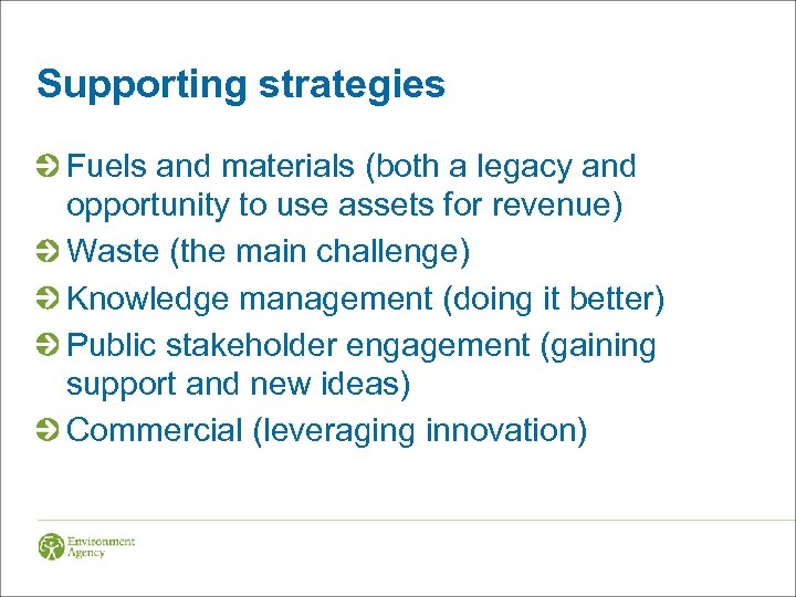 Supporting strategies Fuels and materials (both a legacy and opportunity to use assets for