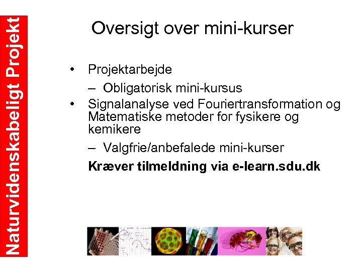 Naturvidenskabeligt Projekt Oversigt over mini kurser • • Projektarbejde – Obligatorisk mini kursus Signalanalyse