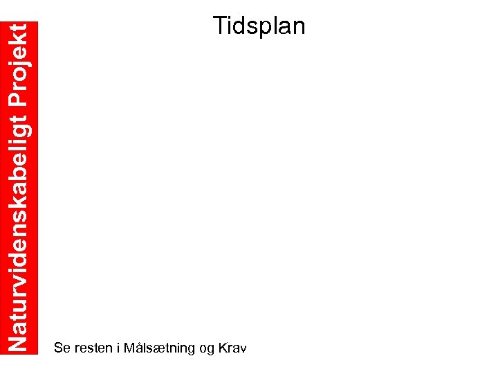 Naturvidenskabeligt Projekt Tidsplan Se resten i Målsætning og Krav 