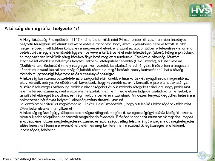 A térség demográfiai helyzete 1/1 A Helyi közösség 7 településén, 1147 km 2 területen