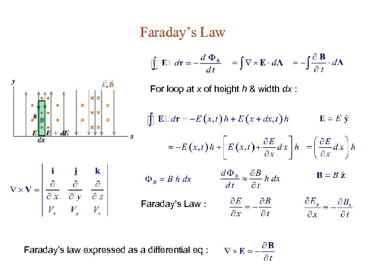 Faraday’s Law For loop at x of height h & width dx : Faraday’s