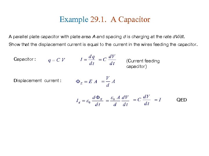Example 29. 1. A Capacitor A parallel plate capacitor with plate area A and