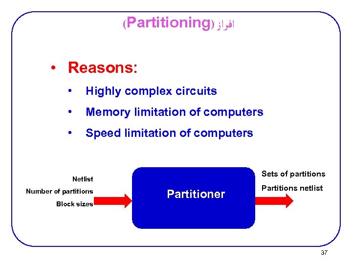 (Partitioning) ﺍﻓﺮﺍﺯ • Reasons: • Highly complex circuits • Memory limitation of computers •