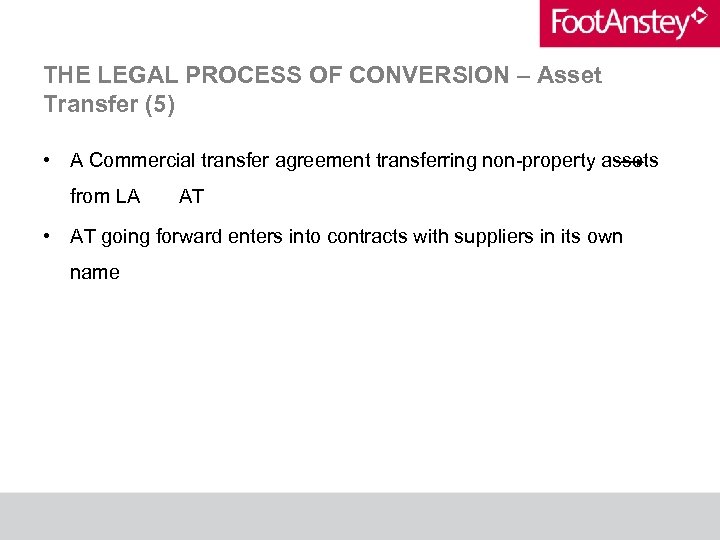 THE LEGAL PROCESS OF CONVERSION – Asset Transfer (5) • A Commercial transfer agreement