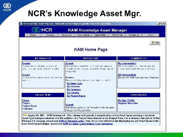 NCR’s Knowledge Asset Mgr. 