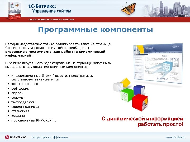 Программные компоненты Сегодня недостаточно только редактировать текст на странице. Современному управляющему сайтом необходимы визуальные