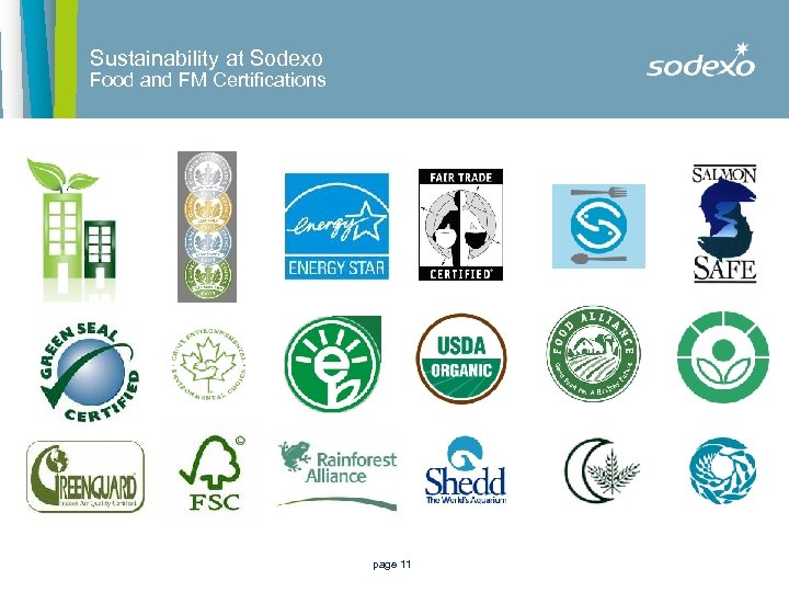 Sustainability at Sodexo Food and FM Certifications page 11 