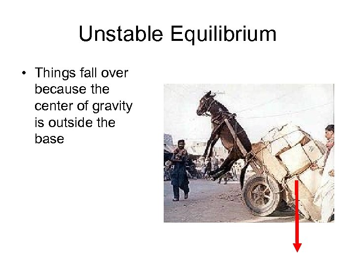 Unstable Equilibrium • Things fall over because the center of gravity is outside the