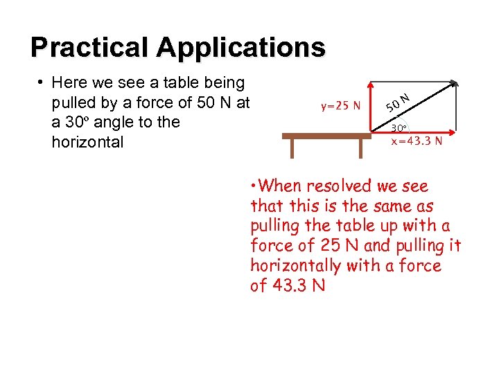 Practical Applications • Here we see a table being pulled by a force of