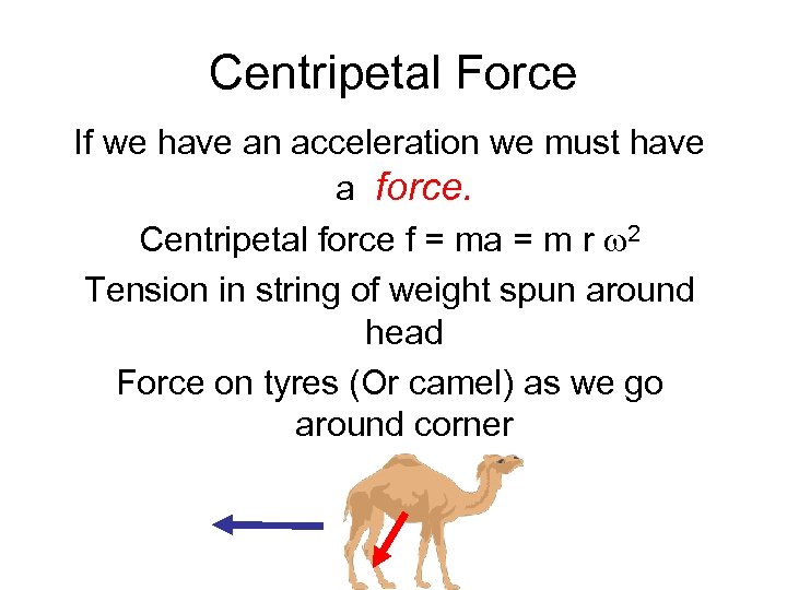 Centripetal Force If we have an acceleration we must have a force. Centripetal force