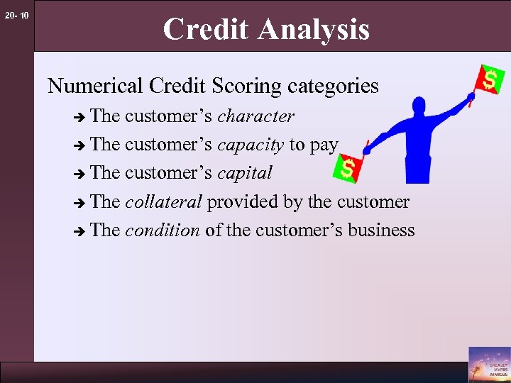 20 - 10 Credit Analysis Numerical Credit Scoring categories The customer’s character è The