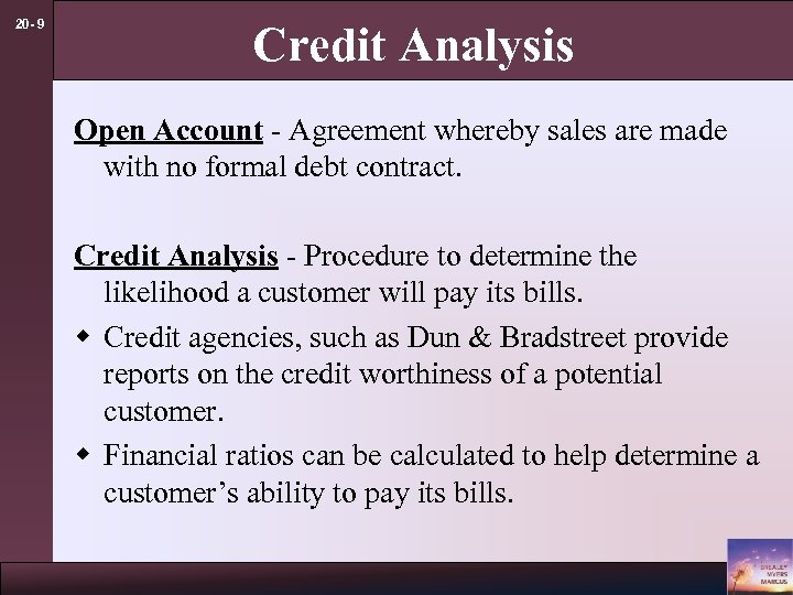 20 - 9 Credit Analysis Open Account - Agreement whereby sales are made with
