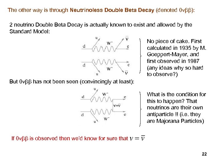 The other way is through Neutrinoless Double Beta Decay (denoted 0 vββ): 2 neutrino