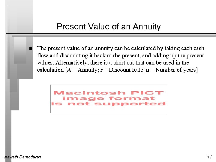 Present Value of an Annuity The present value of an annuity can be calculated