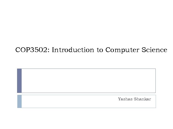 COP 3502: Introduction to Computer Science Yashas Shankar 