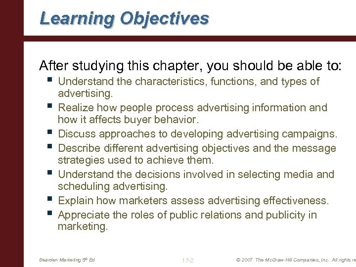 Learning Objectives After studying this chapter, you should be able to: § Understand the
