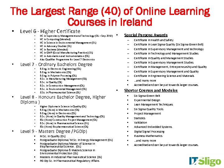 The Largest Range (40) of Online Learning Courses in Ireland • Level 6 -