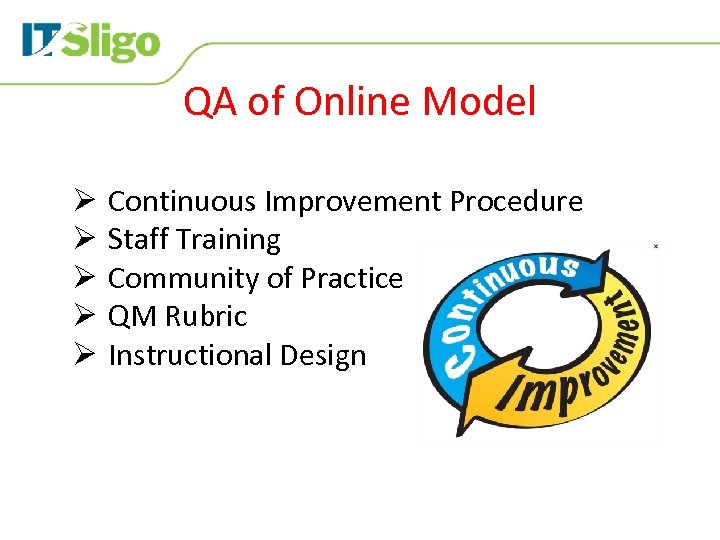 QA of Online Model Ø Ø Ø Continuous Improvement Procedure Staff Training Community of