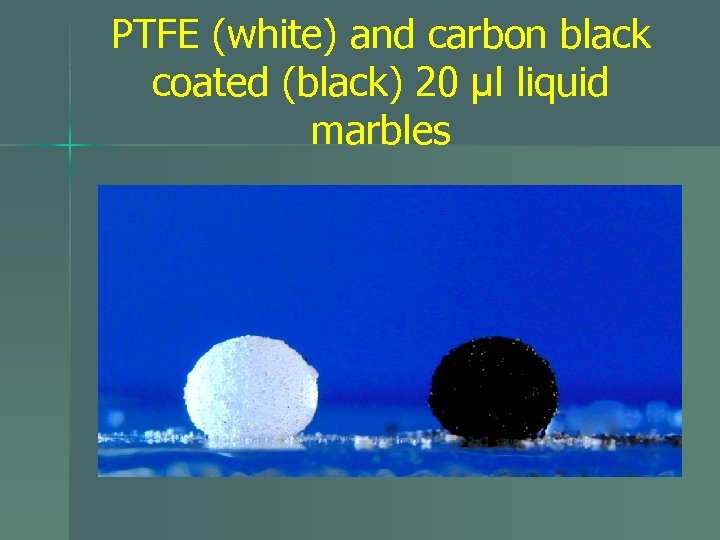 PTFE (white) and carbon black coated (black) 20 µl liquid marbles 