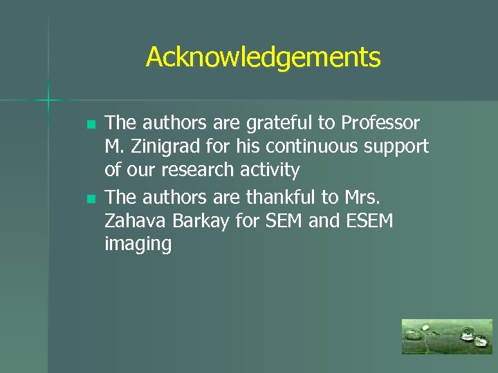 Acknowledgements n n The authors are grateful to Professor M. Zinigrad for his continuous